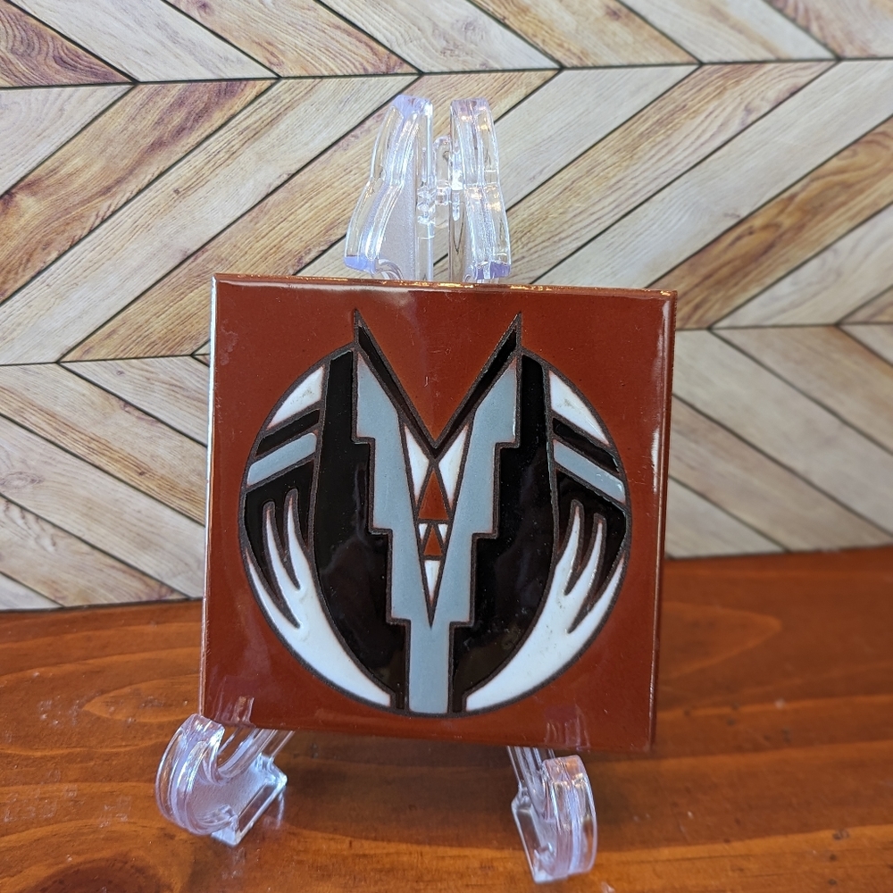 Vintage Southwest style decorative hand painted tile by Cleo Teissedre
